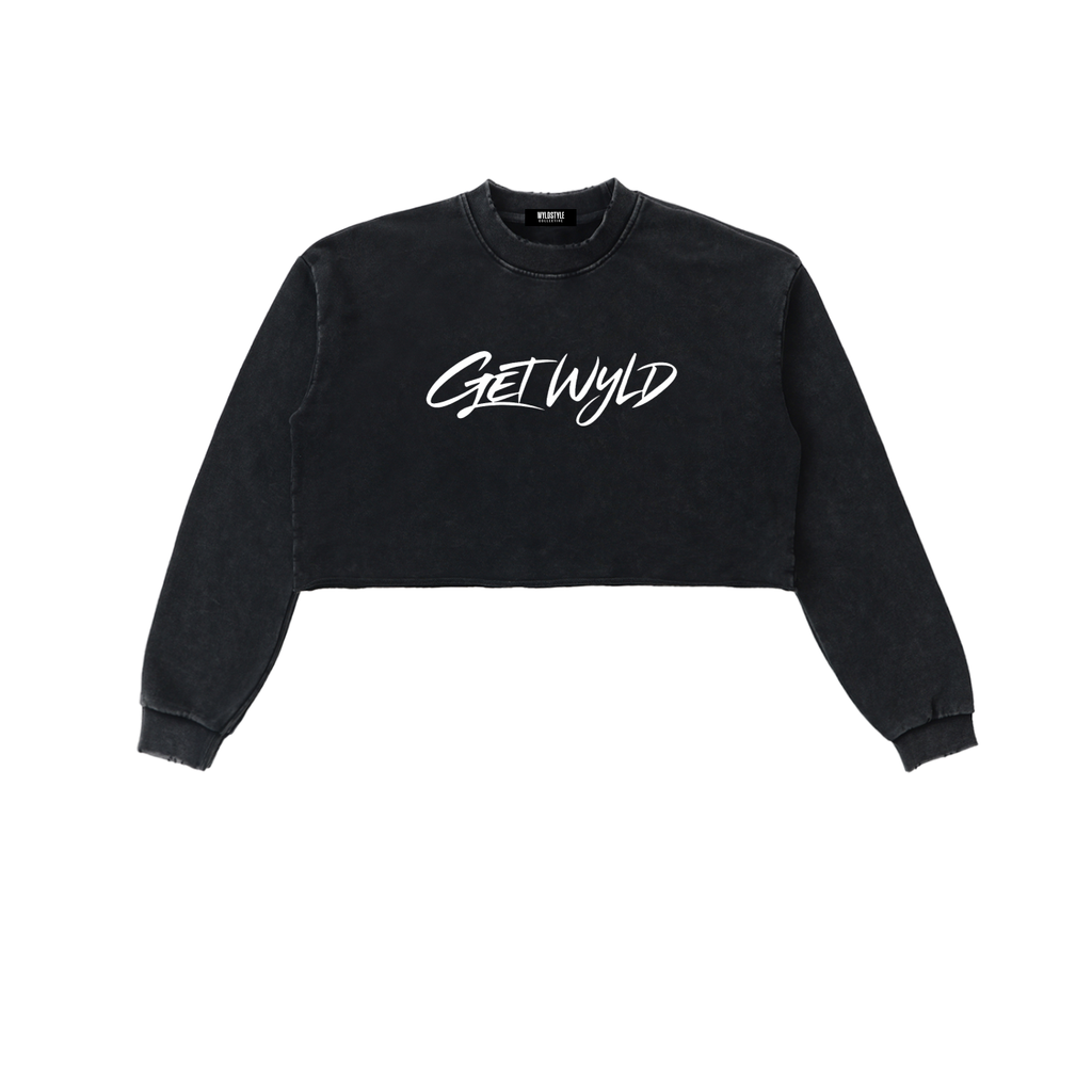 Get Wyld - Snow Washed Raw Edge Cropped Sweatshirt